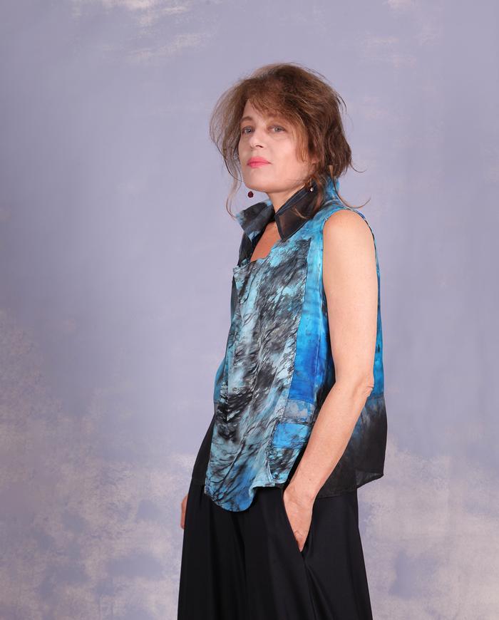 'come wear the waves' sleeveless loose top with collar