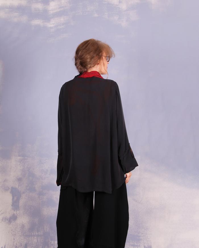'black out to red: story no. 2' silk georgette blouse