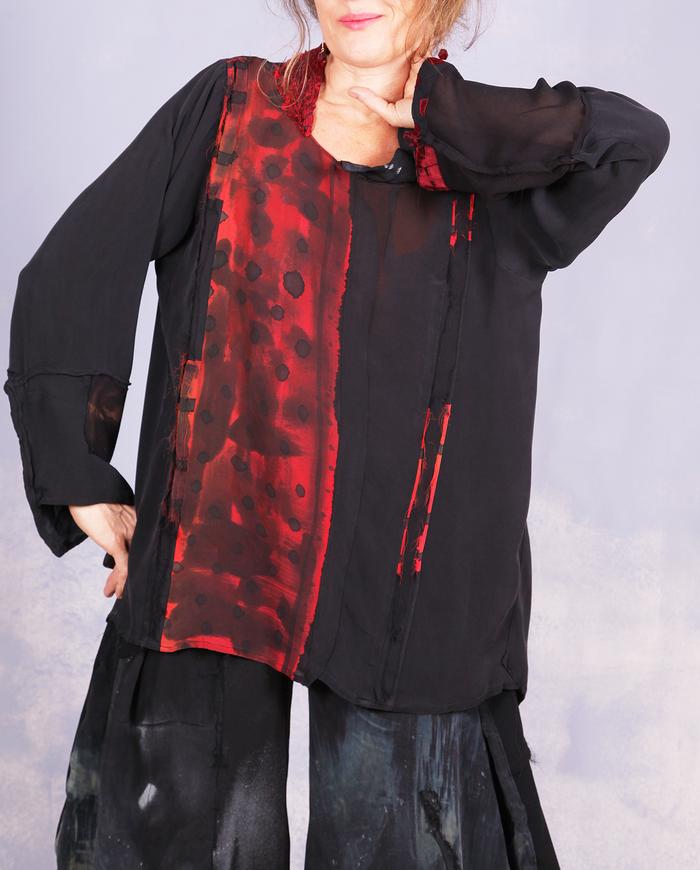 'black out to red: story no. 2' silk georgette blouse