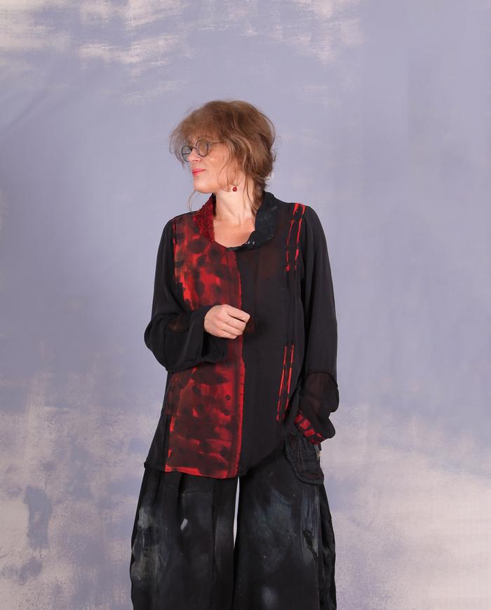 'black out to red: story no. 2' silk georgette blouse