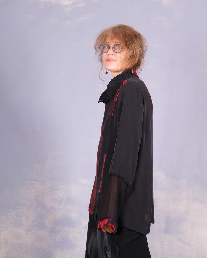 'black out to red: story no. 2' silk georgette blouse