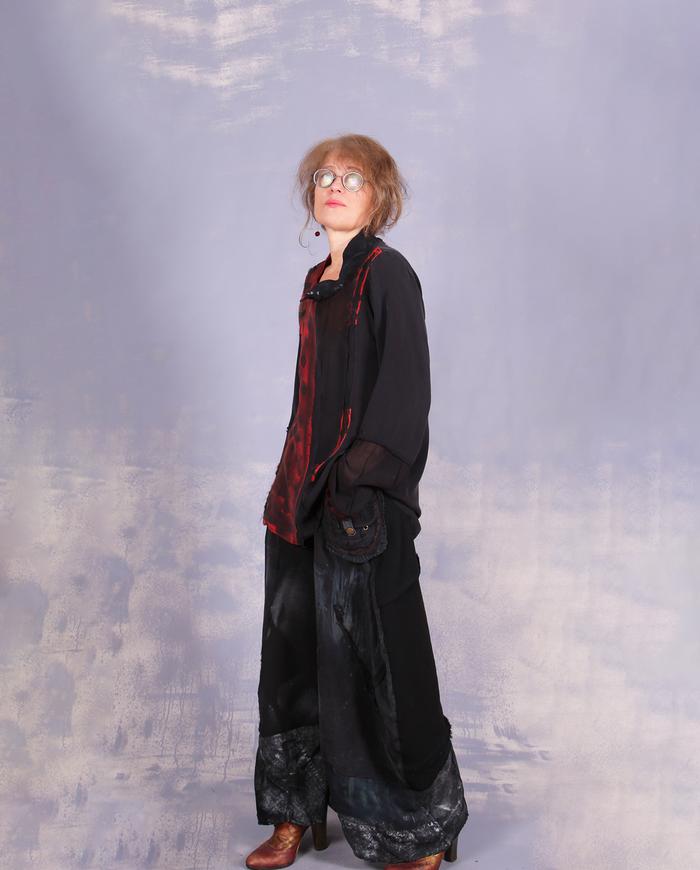 'black out to red: story no. 2' silk georgette blouse
