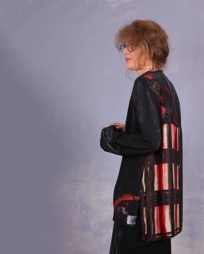 'black out to red: story no. 3' mixed silks blouse