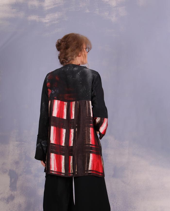 'black out to red: story no. 3' mixed silks blouse