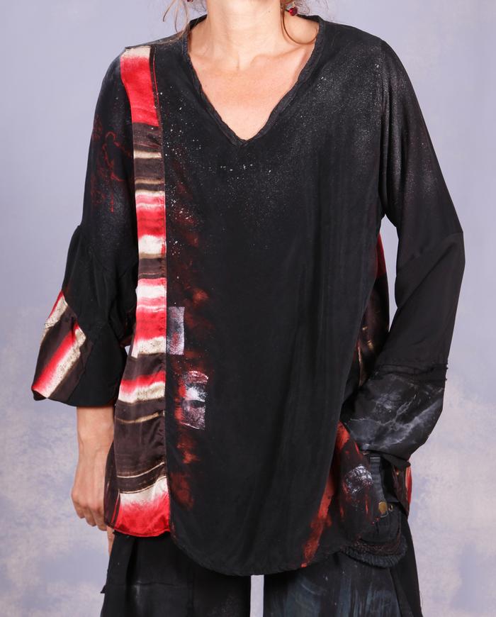 'black out to red: story no. 3' mixed silks blouse