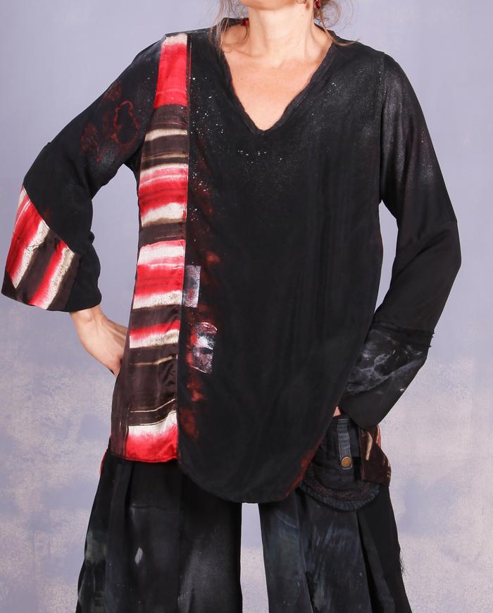 'black out to red: story no. 3' mixed silks blouse
