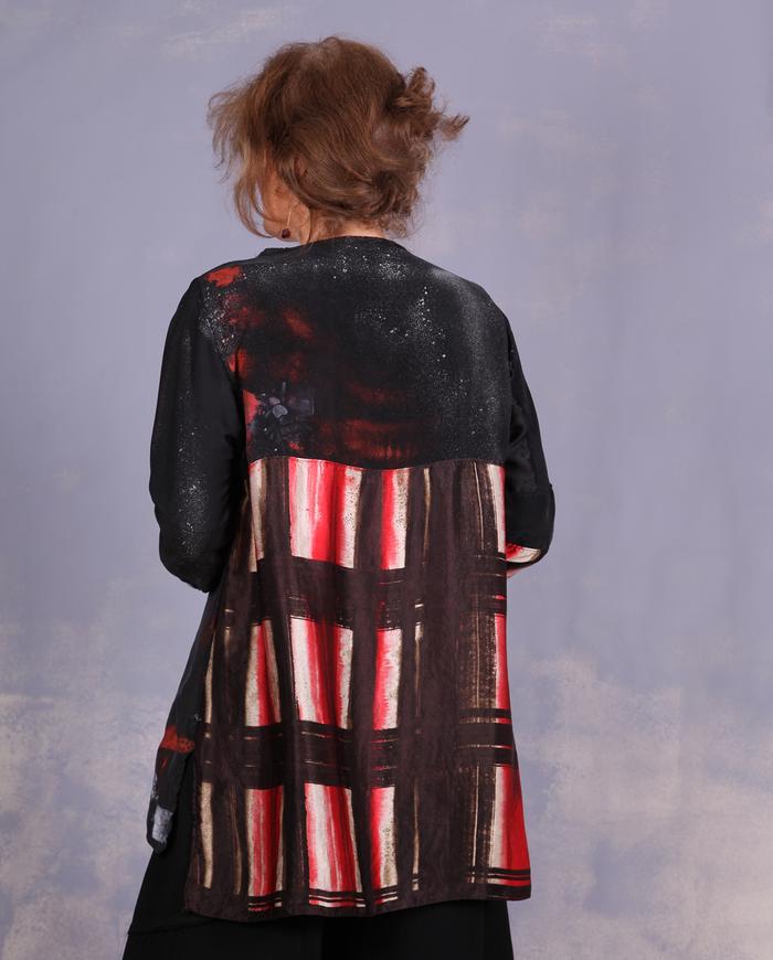 'black out to red: story no. 3' mixed silks blouse
