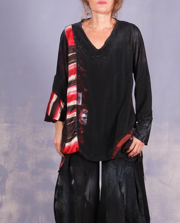 'black out to red: story no. 3' mixed silks blouse