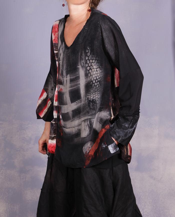 'black out to red: story no. 3' mixed silks blouse