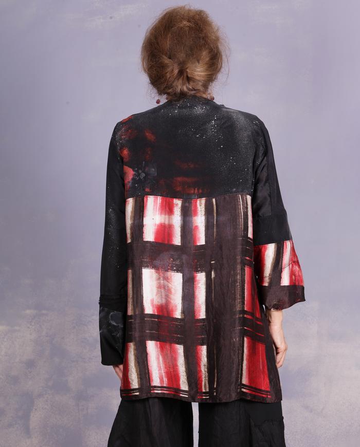'black out to red: story no. 3' mixed silks blouse