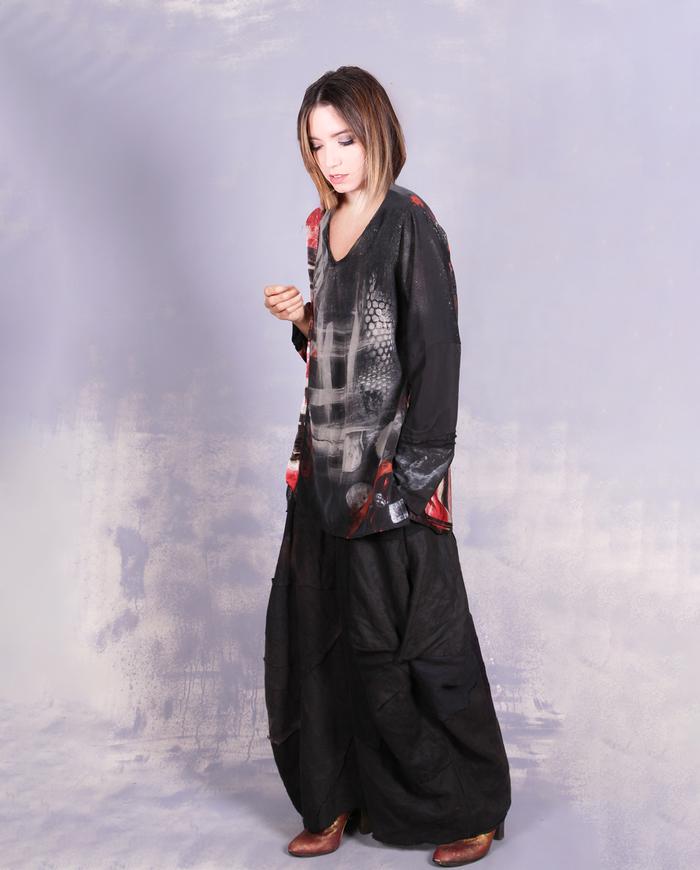 'black out to red: story no. 3' mixed silks blouse