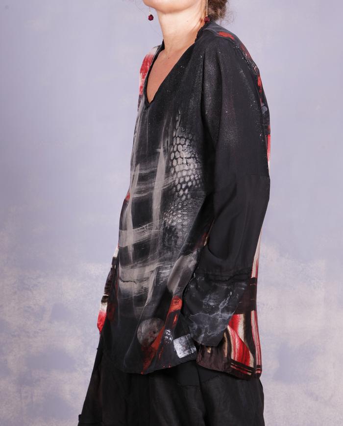 'black out to red: story no. 3' mixed silks blouse