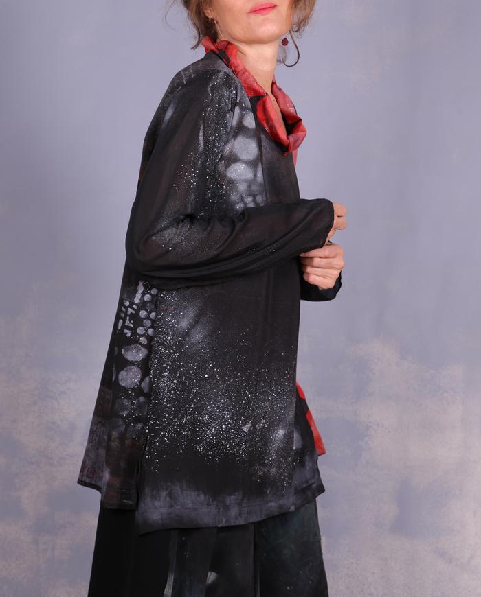 'black out to red: story no. 4' lightweight silk painted blouse