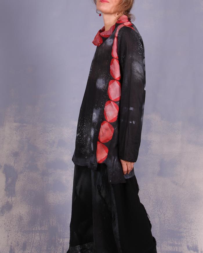 'black out to red: story no. 4' lightweight silk painted blouse