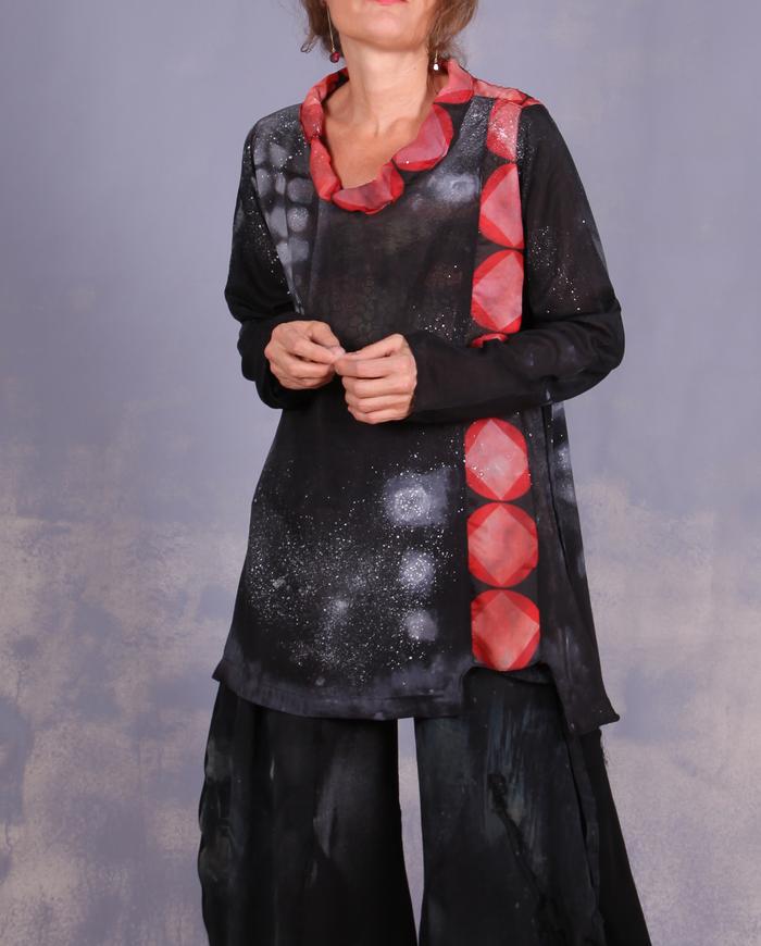 'black out to red: story no. 4' lightweight silk painted blouse