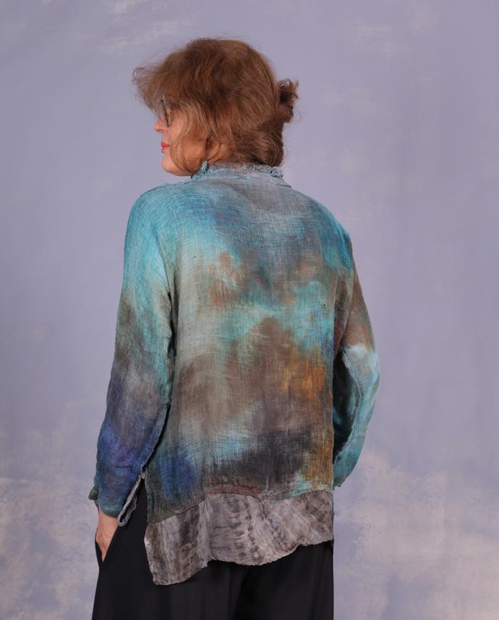 'mint and spice' layered distressed linen blouse
