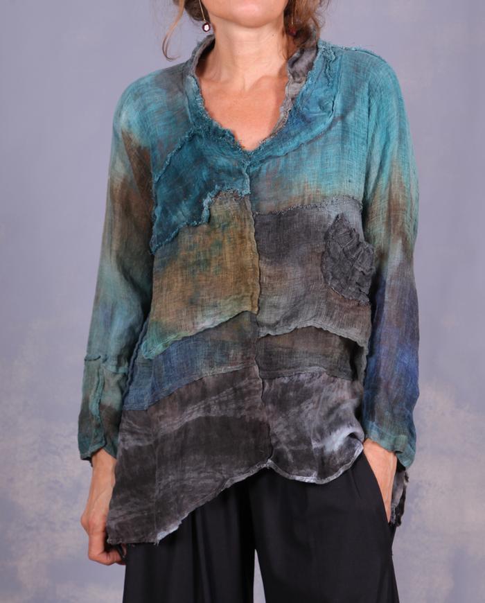 'mint and spice' layered distressed linen blouse