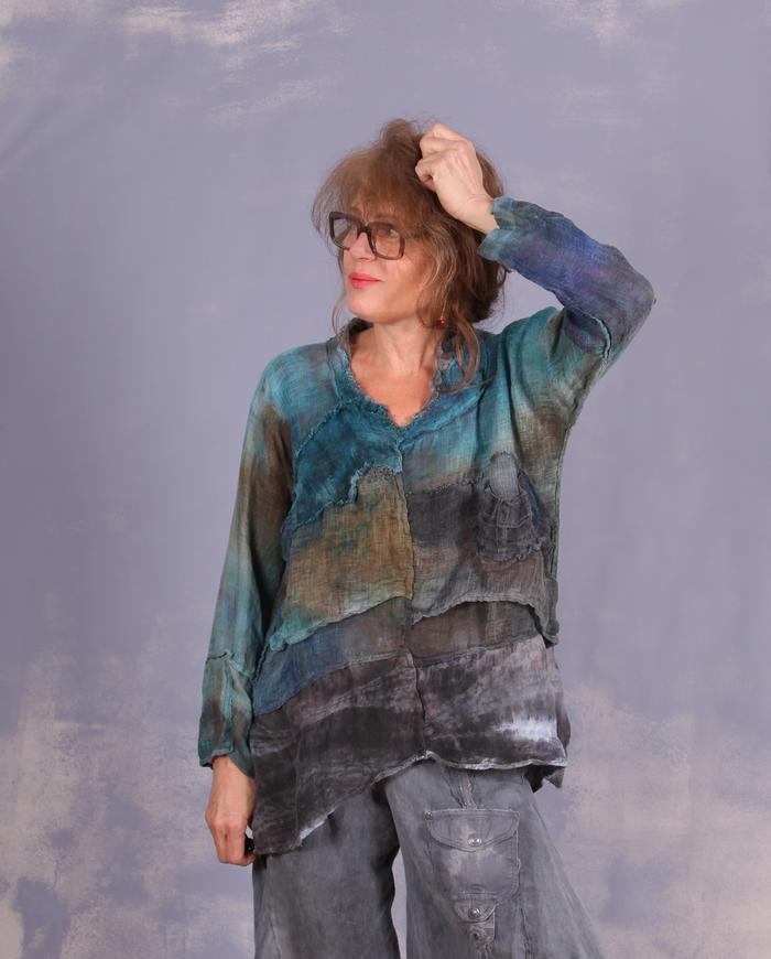 'mint and spice' layered distressed linen blouse