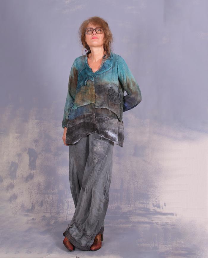 'mint and spice' layered distressed linen blouse