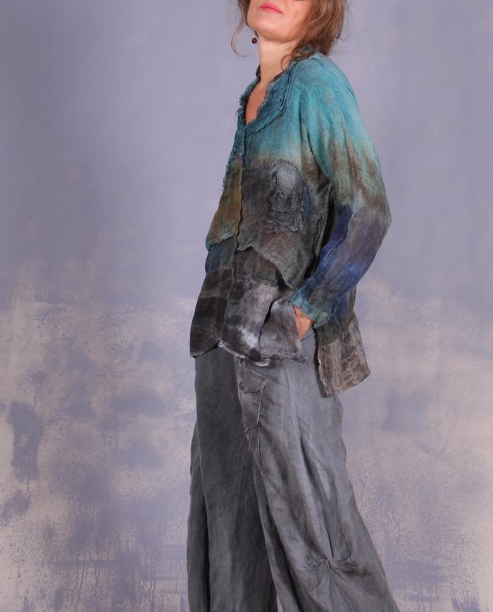 'mint and spice' layered distressed linen blouse