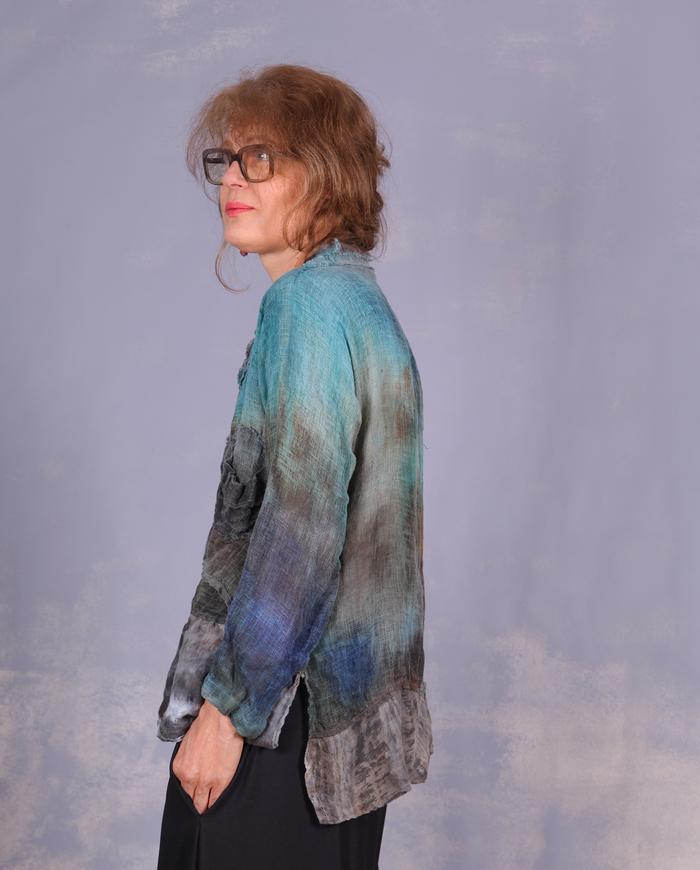 'mint and spice' layered distressed linen blouse