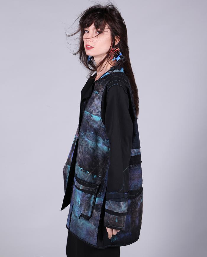 distressed jewel tones on black hand-painted jacket