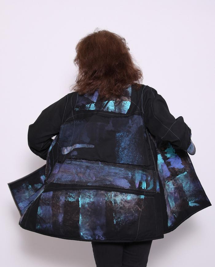 distressed jewel tones on black hand-painted jacket