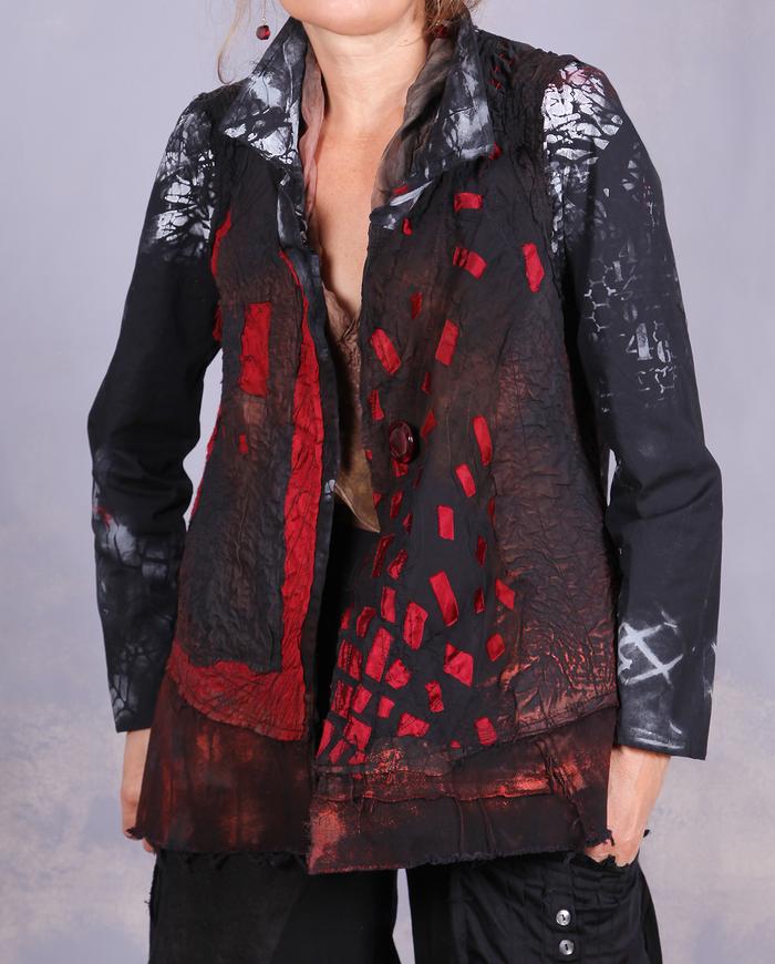 'beauty of the draw' detailed red and black jacket