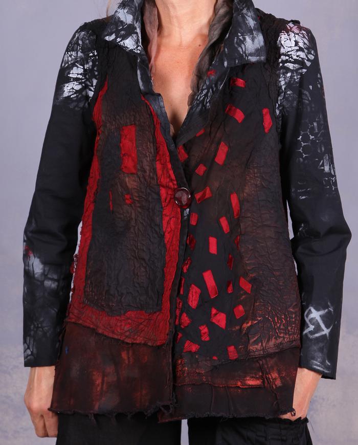 'beauty of the draw' detailed red and black jacket