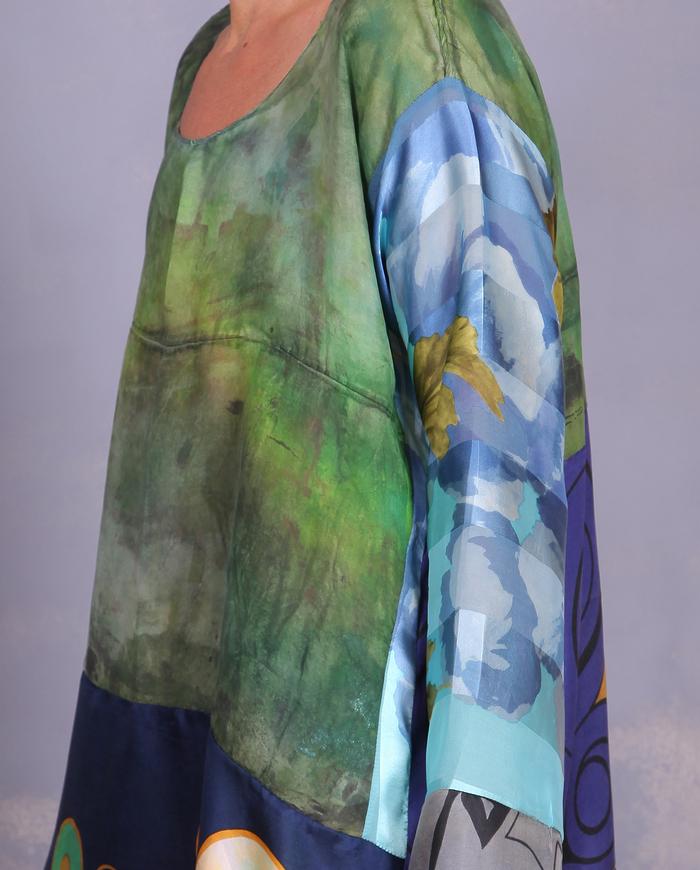 'an avid art discussion' mixed silks art blouse