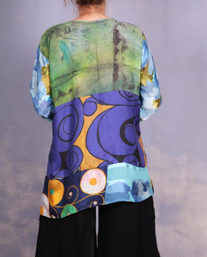 'an avid art discussion' mixed silks art blouse