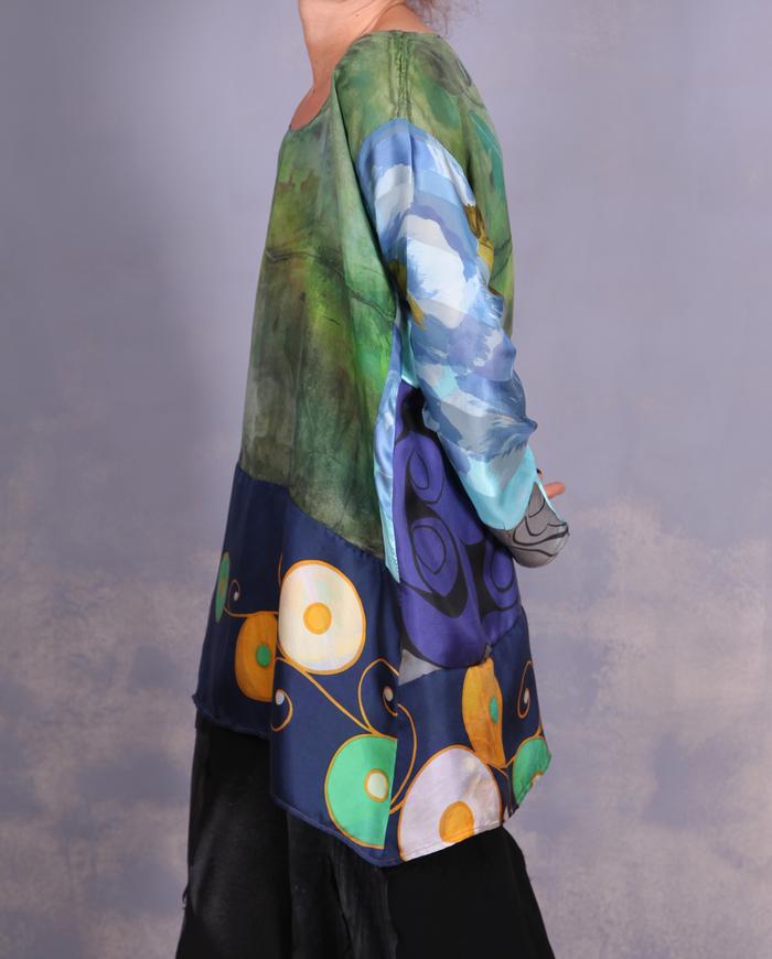 'an avid art discussion' mixed silks art blouse