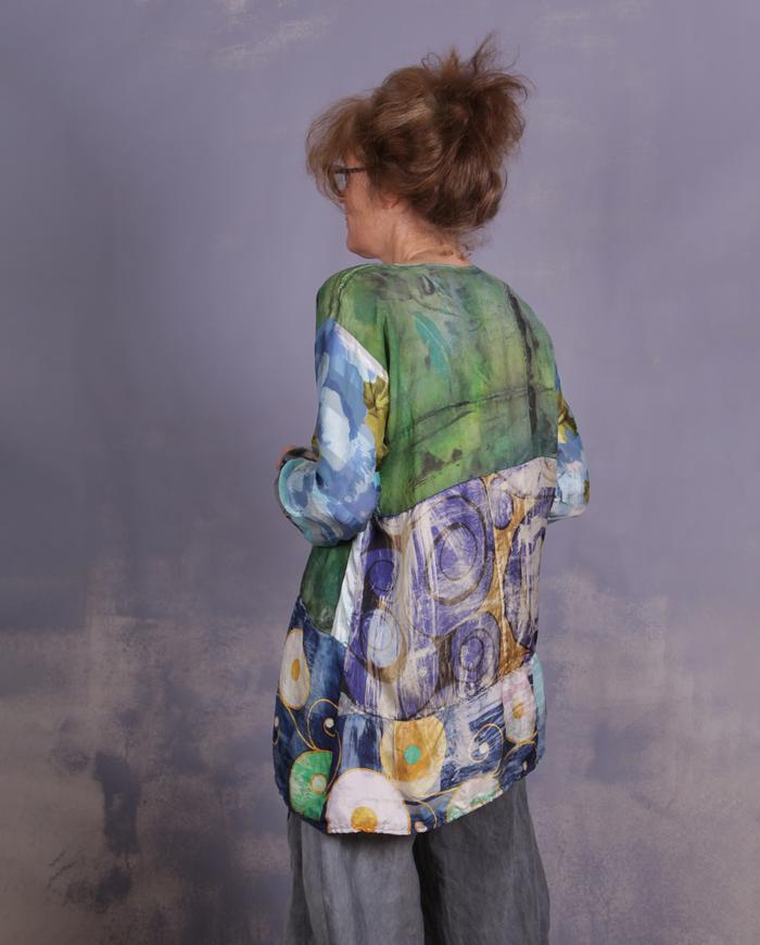 'an avid art discussion' mixed silks art blouse