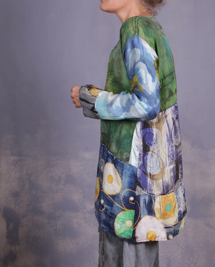 'an avid art discussion' mixed silks art blouse