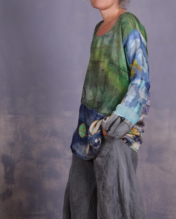 'an avid art discussion' mixed silks art blouse