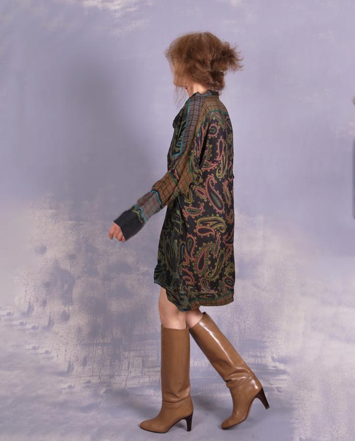 'back to classics' paisley and houndstooth vintage silk tunic/blouse/mini-dress