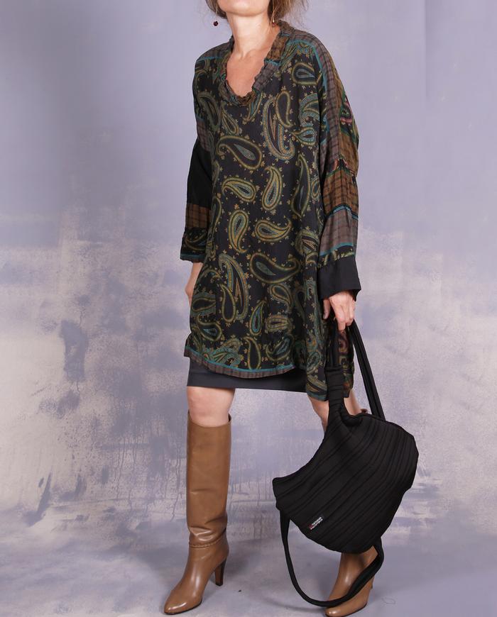'back to classics' paisley and houndstooth vintage silk tunic/blouse/mini-dress