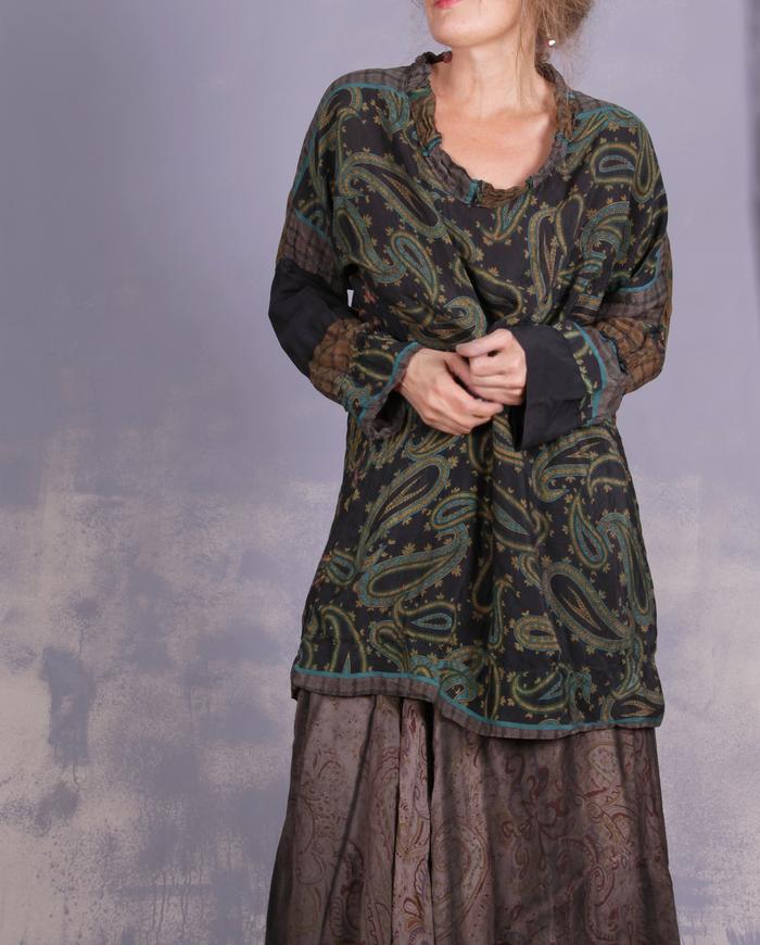 'back to classics' paisley and houndstooth vintage silk tunic/blouse/mini-dress
