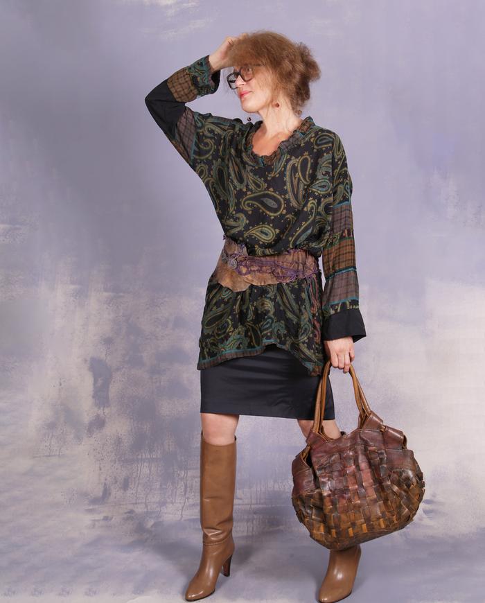 'back to classics' paisley and houndstooth vintage silk tunic/blouse/mini-dress