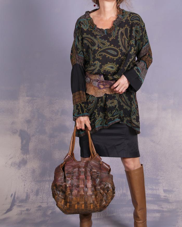 'back to classics' paisley and houndstooth vintage silk tunic/blouse/mini-dress