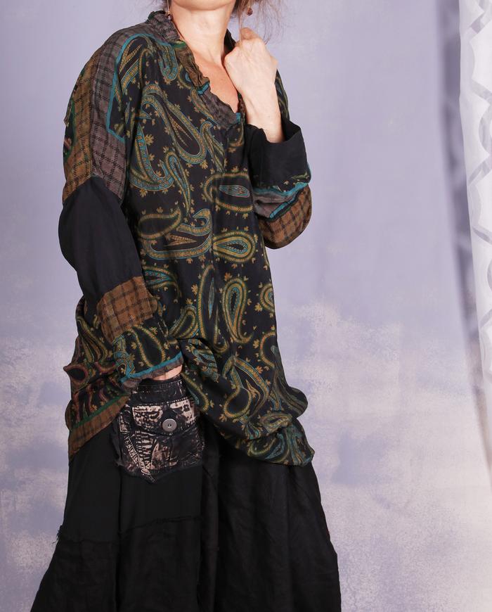 'back to classics' paisley and houndstooth vintage silk tunic/blouse/mini-dress