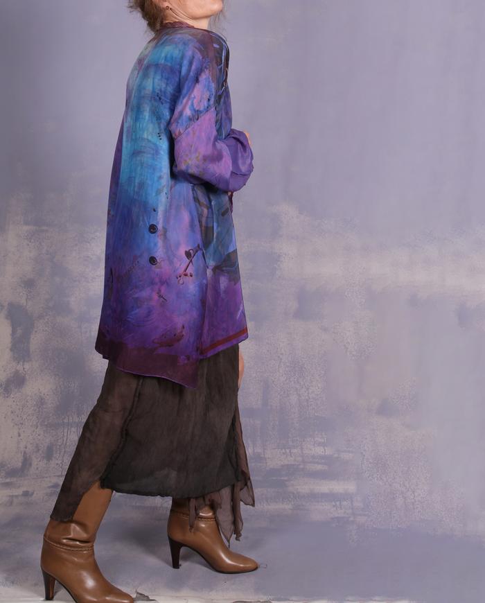 'in the purple tropics' mixed silks oversized tunic
