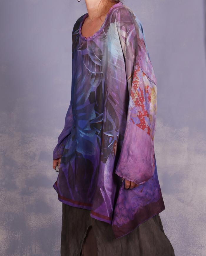 'in the purple tropics' mixed silks oversized tunic