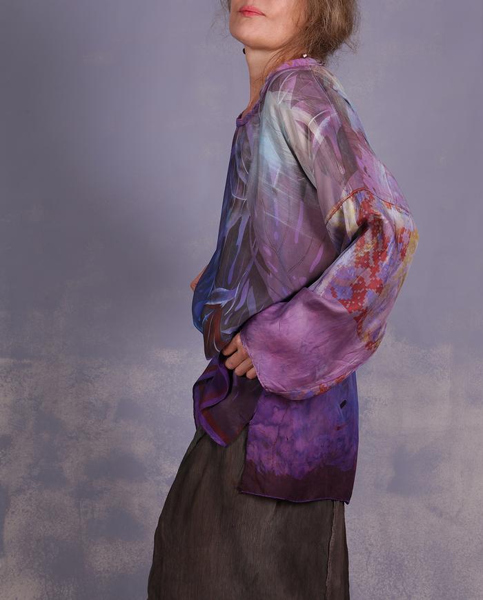 'in the purple tropics' mixed silks oversized tunic