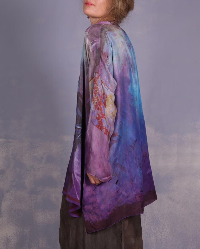 'in the purple tropics' mixed silks oversized tunic