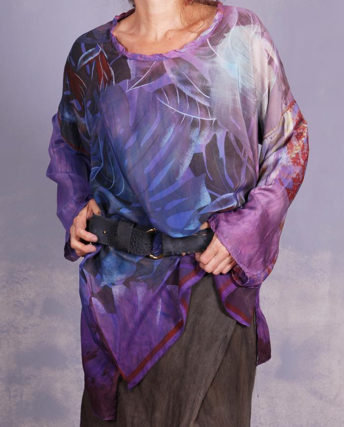 'in the purple tropics' mixed silks oversized tunic