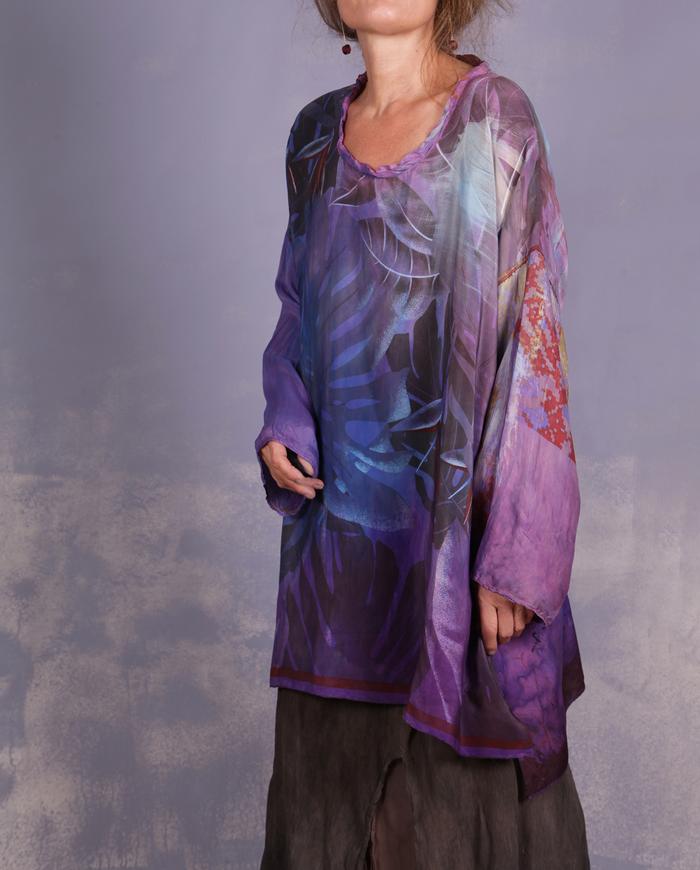 'in the purple tropics' mixed silks oversized tunic