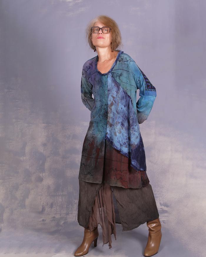 'sky, sea and earth fondant' A-line minidress or tunic with overlay