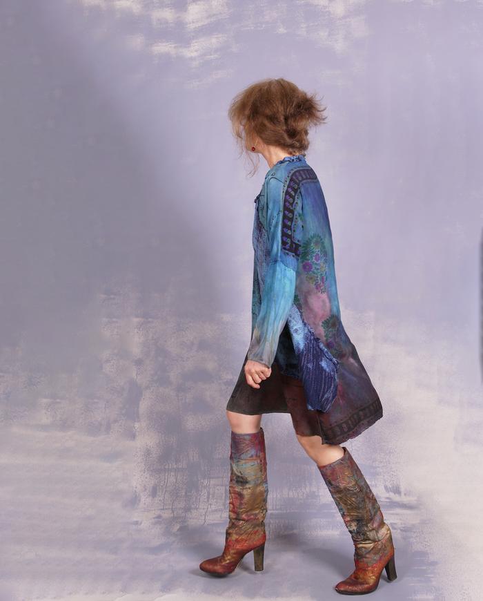 'sky, sea and earth fondant' A-line minidress or tunic with overlay