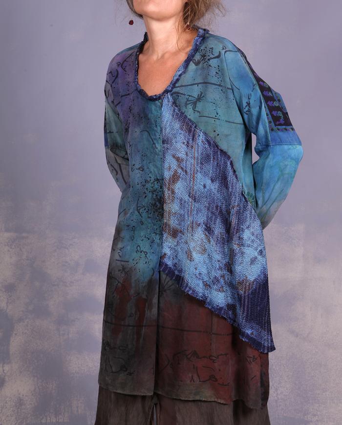 'sky, sea and earth fondant' A-line minidress or tunic with overlay